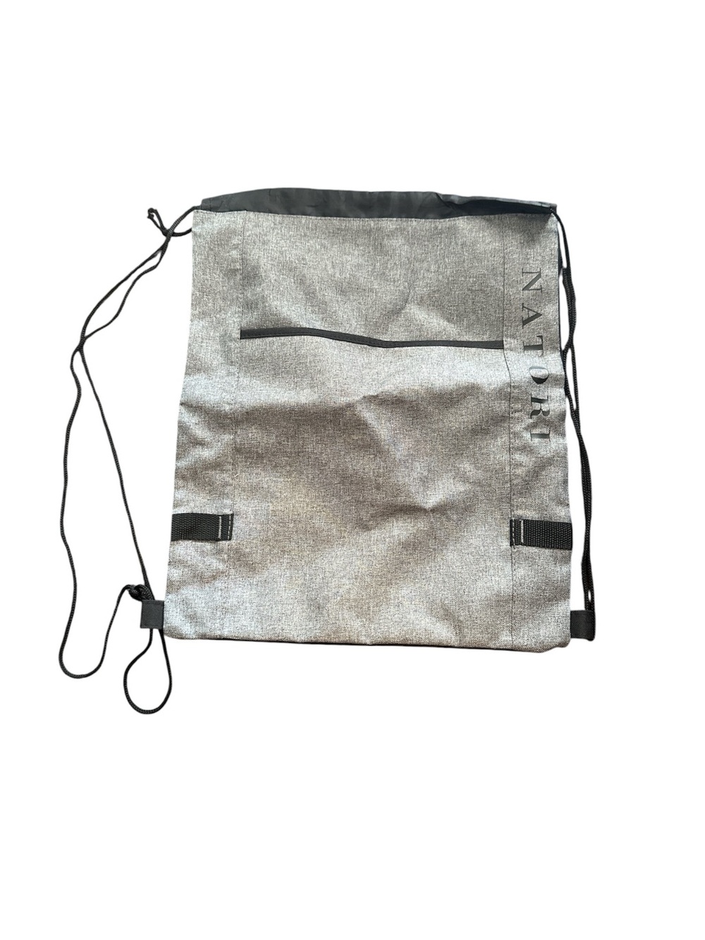 Natori Silver-Gray Drawstring Backpack with Front Zip